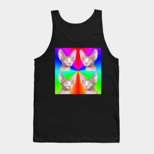 Multiple Rainbow Pop Art Sphynx Cat Faces Tank Top